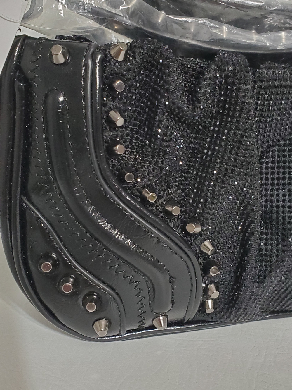NWT Black Studded Shoulder Bag with Rhinestone Front